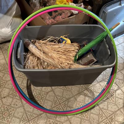 LOT 377: Luau Decor and More: Hula Hoops, Color Felt Fish Hats. Seashells, Child Size Hula Skirts and More