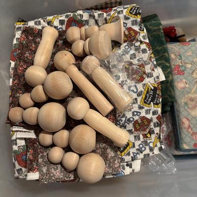 LOT: 378: Large Crafting & Sewing Lot: Fabric, Sewing Mat, Thread, Crochet Needles etc.