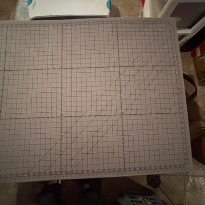 LOT: 378: Large Crafting & Sewing Lot: Fabric, Sewing Mat, Thread, Crochet Needles etc.