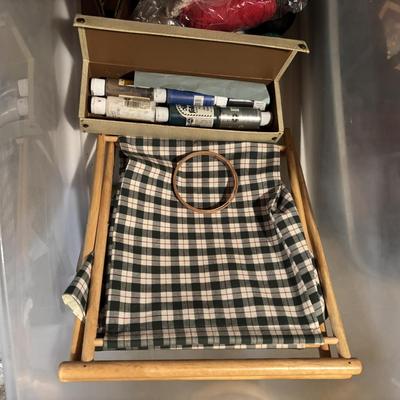 LOT: 378: Large Crafting & Sewing Lot: Fabric, Sewing Mat, Thread, Crochet Needles etc.