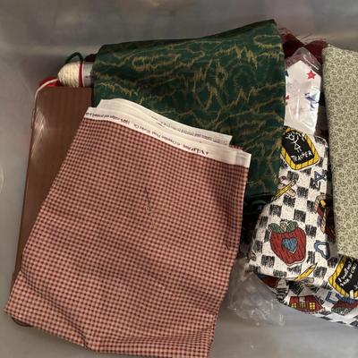 LOT: 378: Large Crafting & Sewing Lot: Fabric, Sewing Mat, Thread, Crochet Needles etc.