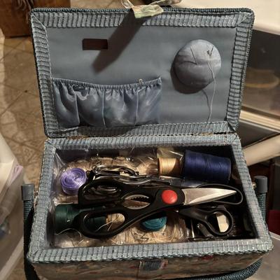 LOT: 378: Large Crafting & Sewing Lot: Fabric, Sewing Mat, Thread, Crochet Needles etc.