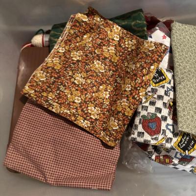 LOT: 378: Large Crafting & Sewing Lot: Fabric, Sewing Mat, Thread, Crochet Needles etc.