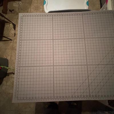 LOT: 378: Large Crafting & Sewing Lot: Fabric, Sewing Mat, Thread, Crochet Needles etc.