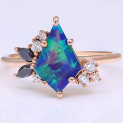 Kite Peacock Opal 925 Silver 14K Rose gold Ring