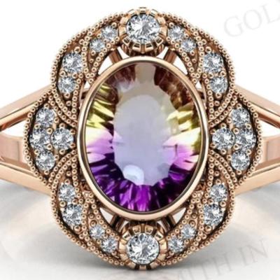Oval Cut Ametrine Cocktail Ring Rose Gold Plated