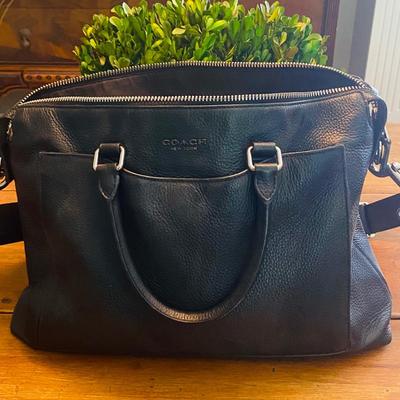 Coach Pebbled Leather Business Tote – Black, Unisex, Sleek & Spacious