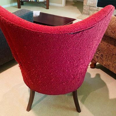 Vintage Tufted Wingback Armchair – Red Textured Upholstery, Queen Anne Legs