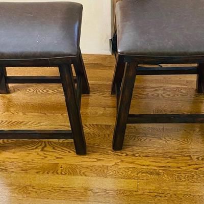 Pair of Dark Wood Barstools with Padded Faux Leather Seats – Counter Height