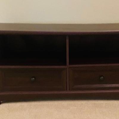Dark Wood Media Console / TV Stand with 2 Drawers & Open Shelves