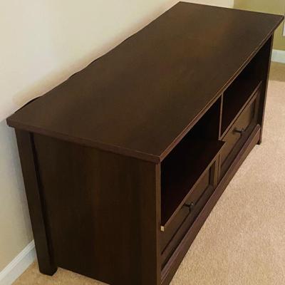 Dark Wood Media Console / TV Stand with 2 Drawers & Open Shelves