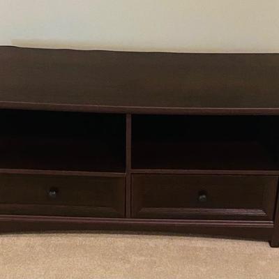 Dark Wood Media Console / TV Stand with 2 Drawers & Open Shelves