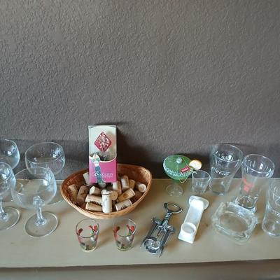 Mixed Barware & Drinkware - Shot glasses - Stemware - Wind cork puller and corks - and more!