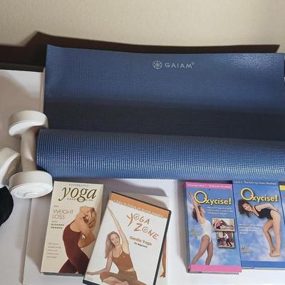 Yoga & Fitness Lot – Gaiam Mat, Dumbbells, DVDs, Ankle Weights & More
