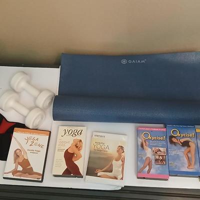 Yoga & Fitness Lot – Gaiam Mat, Dumbbells, DVDs, Ankle Weights & More