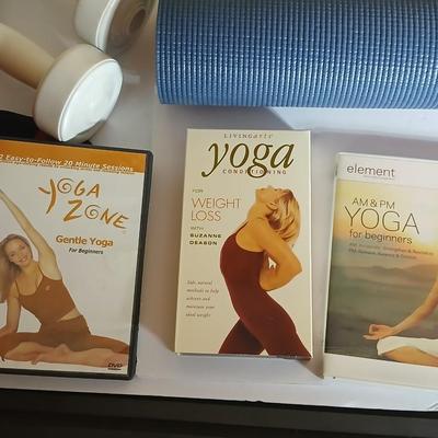Yoga & Fitness Lot – Gaiam Mat, Dumbbells, DVDs, Ankle Weights & More