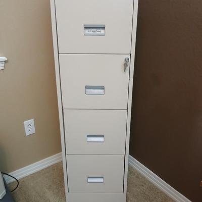W.P. Johnson Company 4-Drawer Vertical File Cabinet – Locking, Metal, beige with keys!