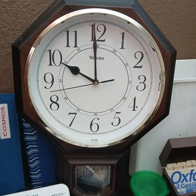 Office Desk Lot – Wall Clock, AT&T Phone, Supplies & More