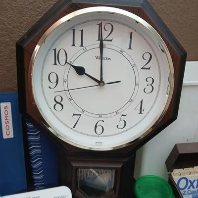 Office Desk Lot – Wall Clock, AT&T Phone, Supplies & More