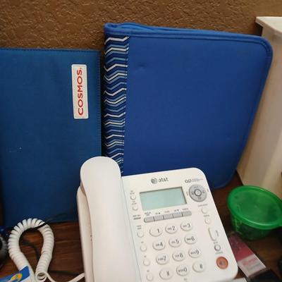 Office Desk Lot – Wall Clock, AT&T Phone, Supplies & More