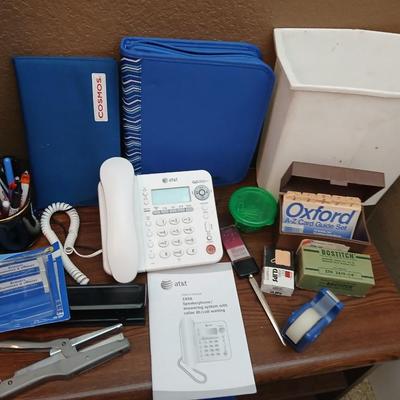Office Desk Lot – Wall Clock, AT&T Phone, Supplies & More