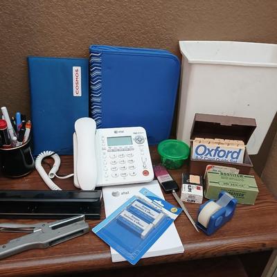 Office Desk Lot – Wall Clock, AT&T Phone, Supplies & More