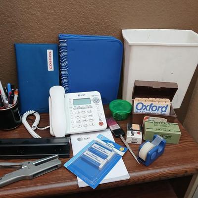 Office Desk Lot – Wall Clock, AT&T Phone, Supplies & More