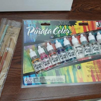 Art Supplies Bundle – Canvases, Acrylic Paints & Jacquard Piñata Alcohol Ink Set, Brushes & More