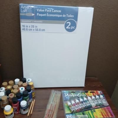 Art Supplies Bundle – Canvases, Acrylic Paints & Jacquard Piñata Alcohol Ink Set, Brushes & More