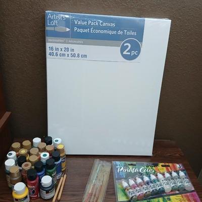 Art Supplies Bundle – Canvases, Acrylic Paints & Jacquard Piñata Alcohol Ink Set, Brushes & More