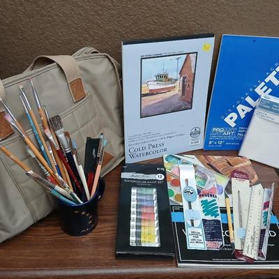 Watercolor Art Supply Lot – Paints, Pads, Brushes, Bag & More