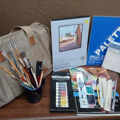 Watercolor Art Supply Lot – Paints, Pads, Brushes, Bag & More