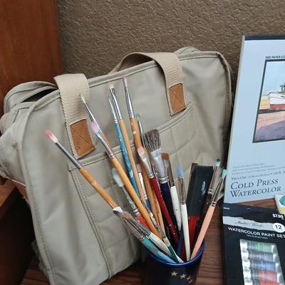 Watercolor Art Supply Lot – Paints, Pads, Brushes, Bag & More