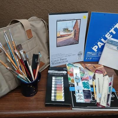 Watercolor Art Supply Lot – Paints, Pads, Brushes, Bag & More