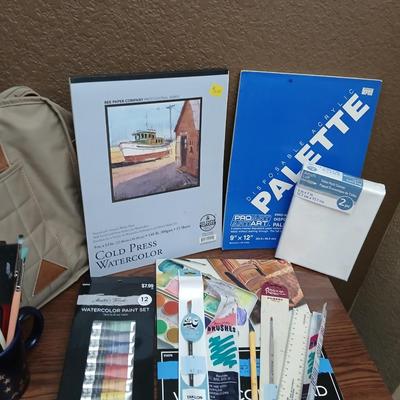 Watercolor Art Supply Lot – Paints, Pads, Brushes, Bag & More