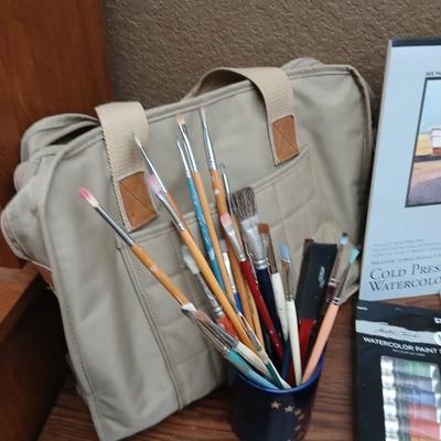 Watercolor Art Supply Lot – Paints, Pads, Brushes, Bag & More