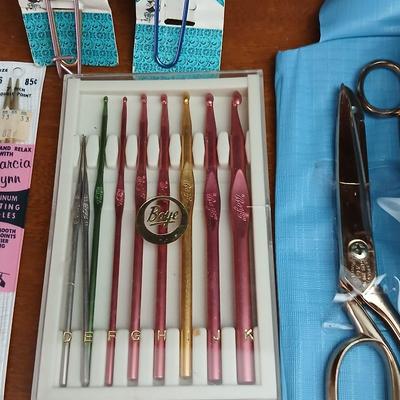 Knitting, Crochet & Sewing Tool Lot – Hooks, Shears, Tote & More