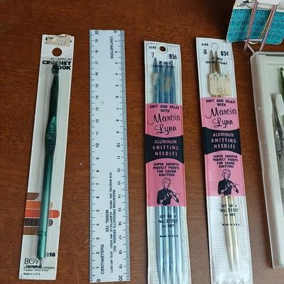 Knitting, Crochet & Sewing Tool Lot – Hooks, Shears, Tote & More