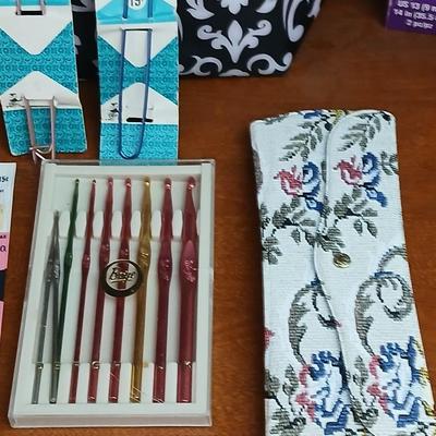Knitting, Crochet & Sewing Tool Lot – Hooks, Shears, Tote & More