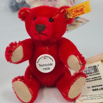 LOT 80: Steiff Replica of 1880 Felt Elephant, Fairy Bear, Wool Pompom Bird, Red Bear, and Steiff Cub Teddy Bear in it's Original Box