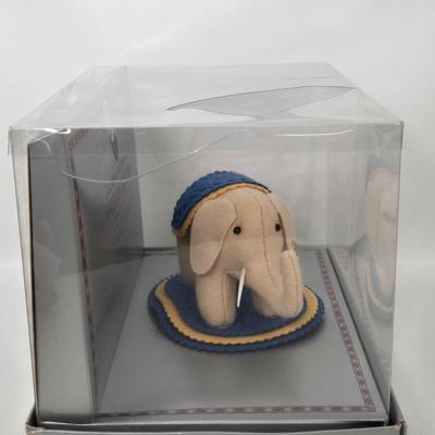 LOT 80: Steiff Replica of 1880 Felt Elephant, Fairy Bear, Wool Pompom Bird, Red Bear, and Steiff Cub Teddy Bear in it's Original Box