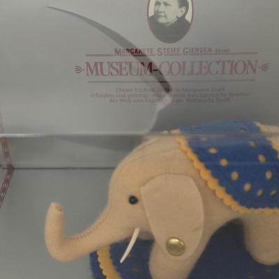 LOT 80: Steiff Replica of 1880 Felt Elephant, Fairy Bear, Wool Pompom Bird, Red Bear, and Steiff Cub Teddy Bear in it's Original Box