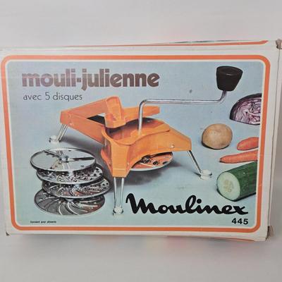 LOT 82: Two Jupiter Meat Grinders and Moulinex Hand-Cranked Food Slicer