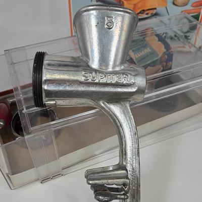 LOT 82: Two Jupiter Meat Grinders and Moulinex Hand-Cranked Food Slicer