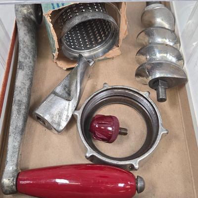 LOT 82: Two Jupiter Meat Grinders and Moulinex Hand-Cranked Food Slicer