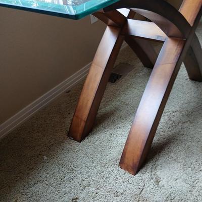 Modern Glass-Top Accent / Sofa Table with Sculptural Wood Base