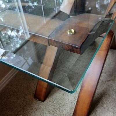 Modern Glass-Top Accent / Sofa Table with Sculptural Wood Base