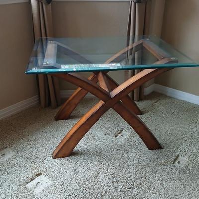 Modern Glass-Top End Table with Sculptural Wood Base (1 of 2)
