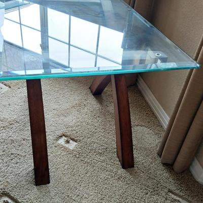 Modern Glass-Top End Table with Sculptural Wood Base (1 of 2)