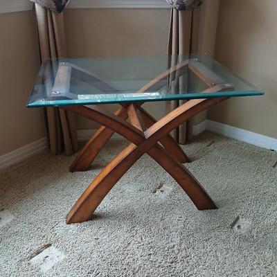 Modern Glass-Top End Table with Sculptural Wood Base (2 of 2)